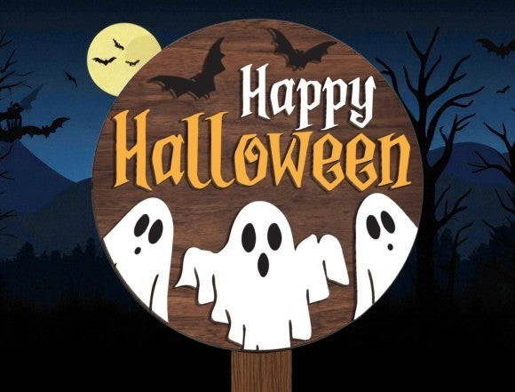 Plaque de bienvenue Halloween en bois