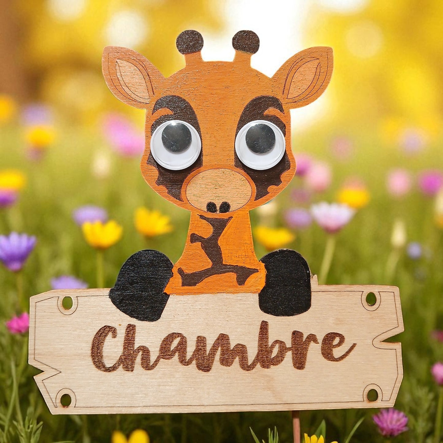 Plaque de porte chambre – Girafe en bois naturel découpée au laser