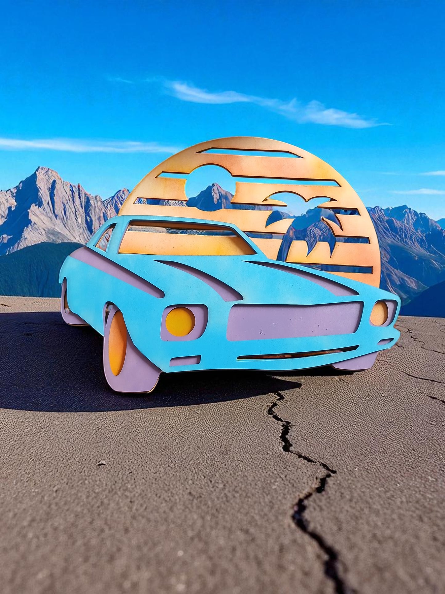 En voiture ! avec cette décoration de véhicule de sport sur fond estival