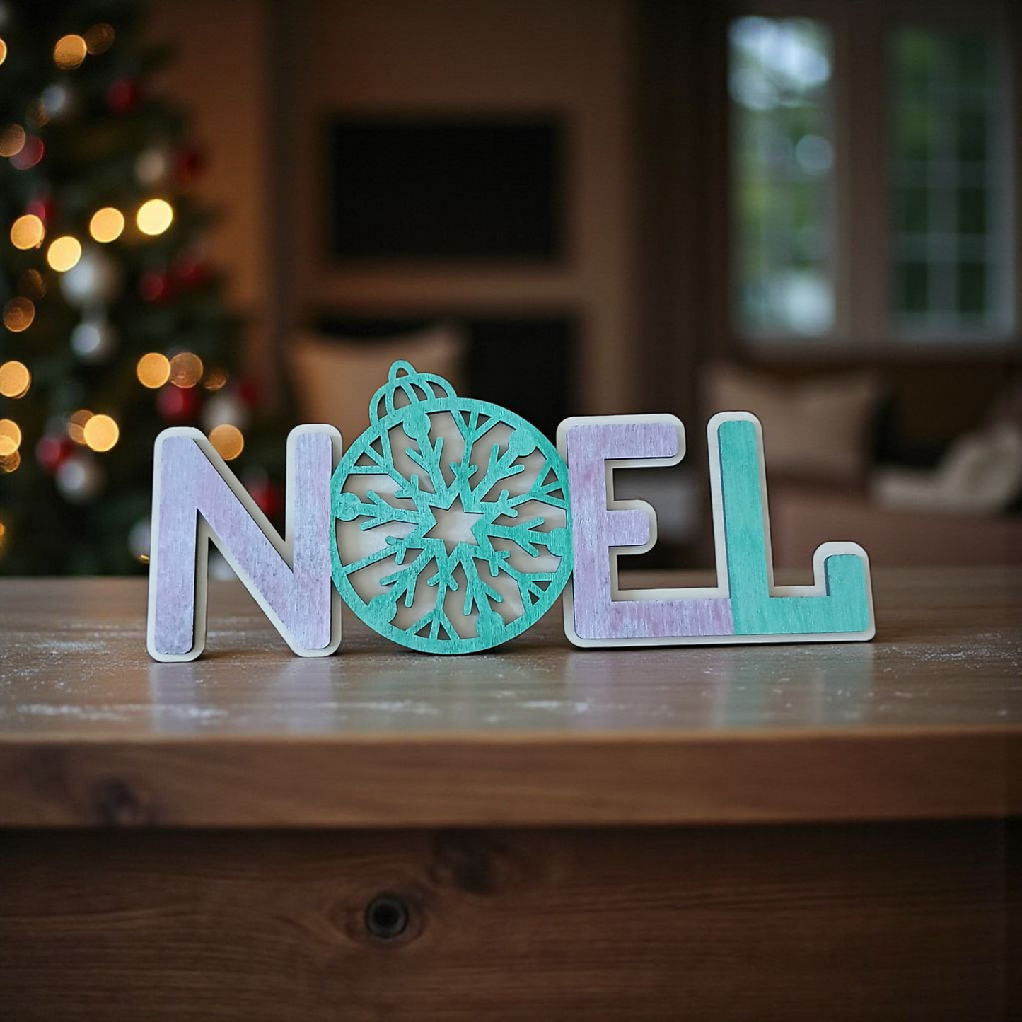 🎄 Décoration de Noël en bois – Mot “NOËL” avec flocon de neige