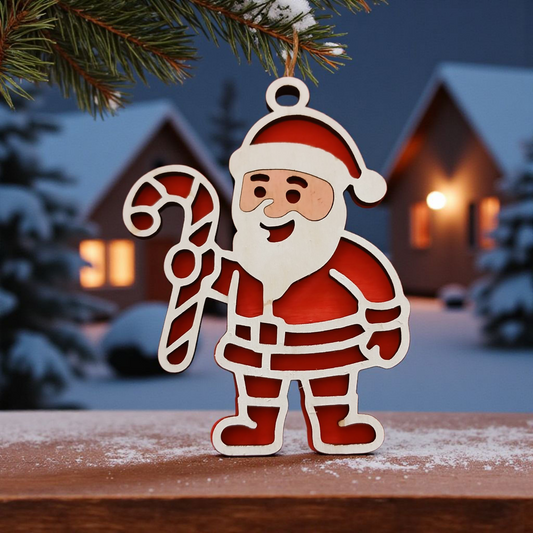 🎅 Décoration de Noël – Père Noël en bois à suspendre