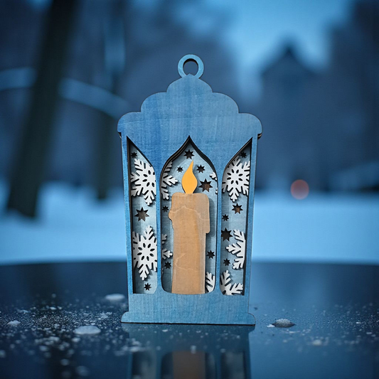 🕯️ Lanterne de Noël en Bois avec Bougie et Flocons de Neige