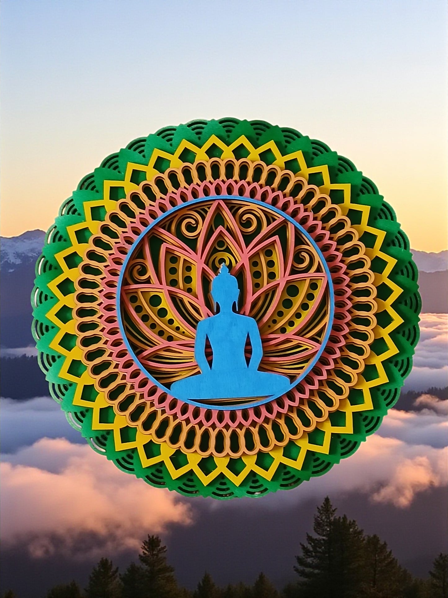 Tableau Mandala Bouddha sur Fleur de Lotus