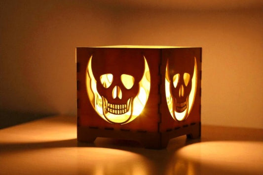 💀 Lanterne Halloween en bois – Motif Tête de Mort (Découpe laser)