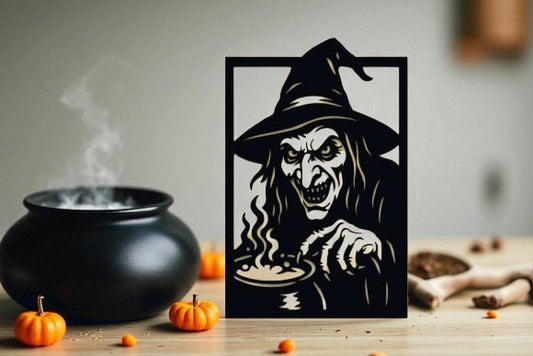 🧙‍♀️ Tableau décoratif Halloween – Sorcière en bois découpée au laser