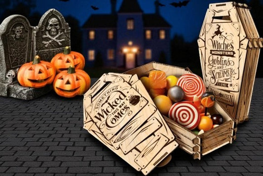 Boîte à bonbons en bois – Forme cercueil Halloween (découpe laser)