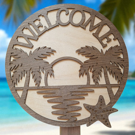 Décor de plage en bois "Bienvenue" – Décoration murale artisanale découpée au laser